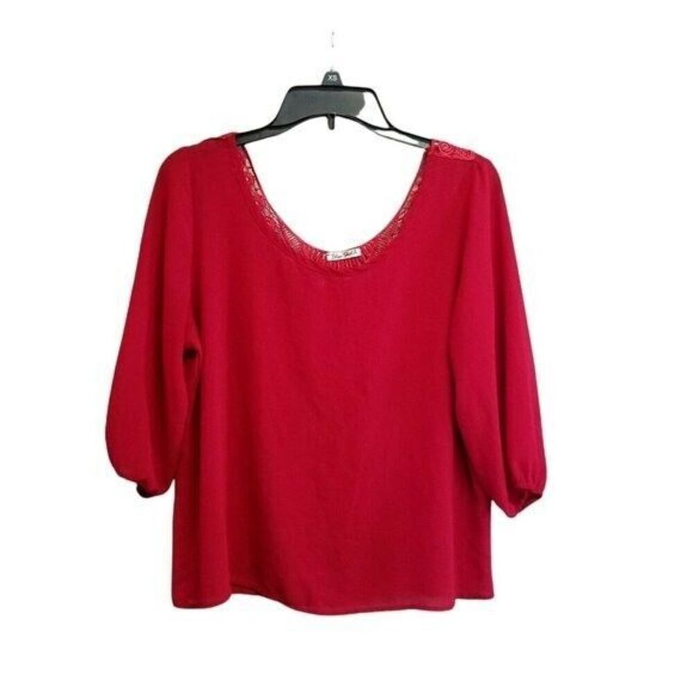 Blue Sketch Womens Sz L? Red  Solid 3/4 Sleeve Blouse